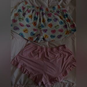 Colorful Heart Print Pajama Shorts Set